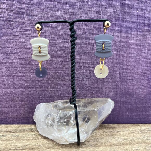 Upcycled Button Earring-Handmade-Hypoallergenic-Reclaimed Jewelry, Whimsy Dangle - Picture 1 of 6
